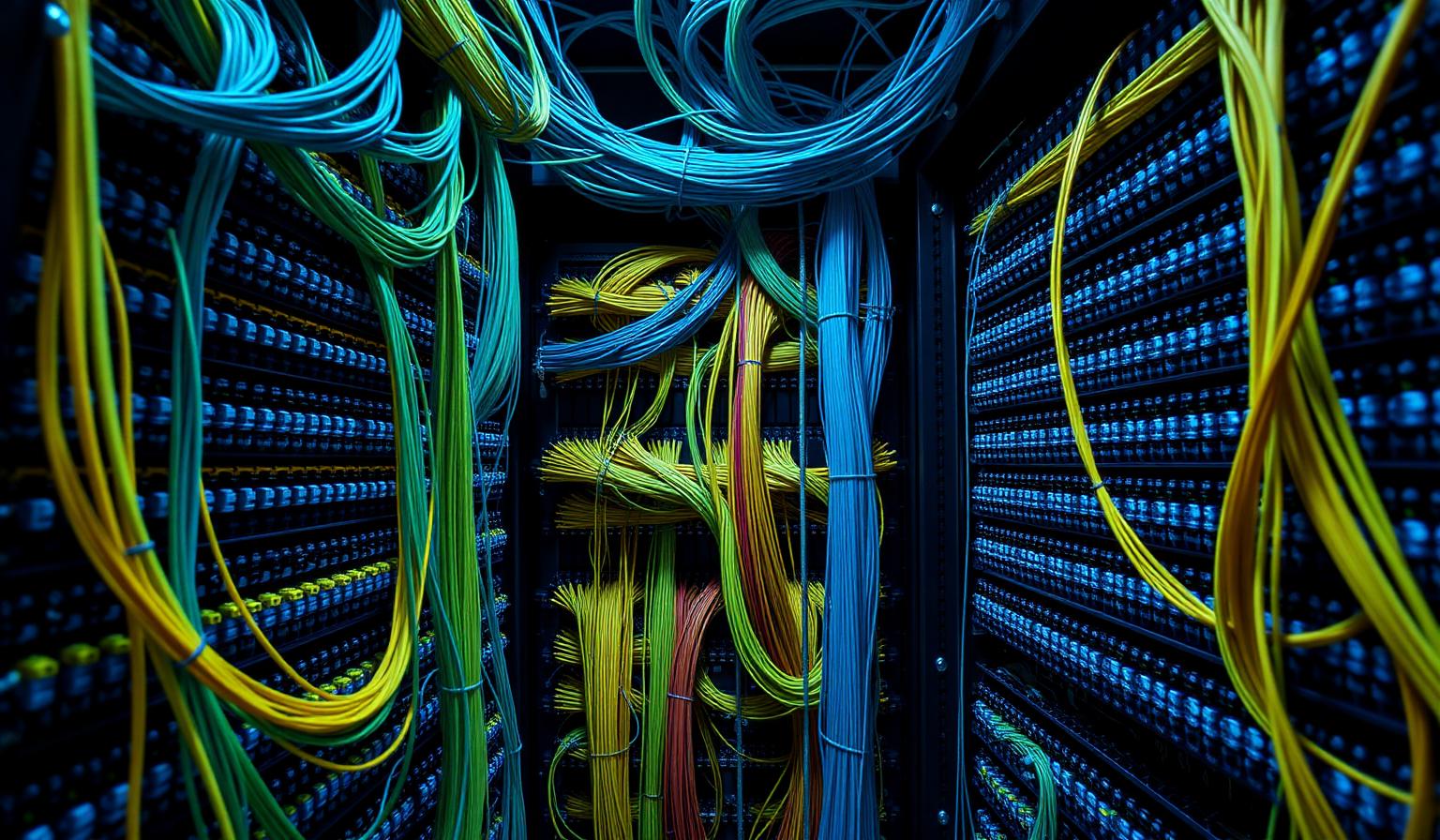 High-density fiber optic cabling in an AI data center rack